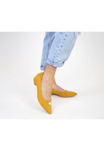 Żółte baleriny z perłą