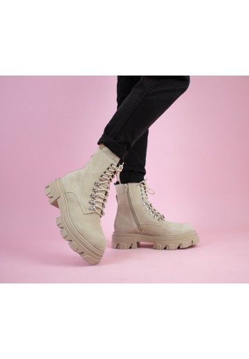 Beżowe botki zapinane na zamek