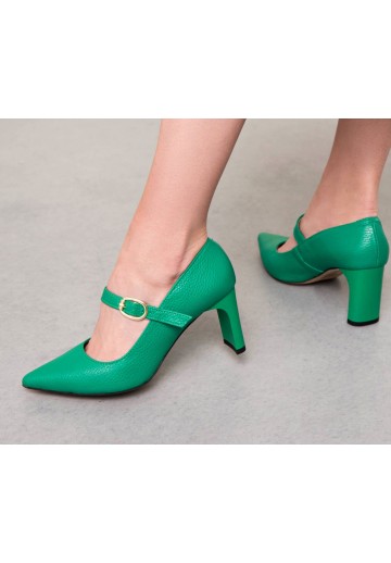 Zielone czółenka z paskiem