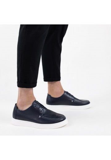 Granatowe półbuty męskie na...